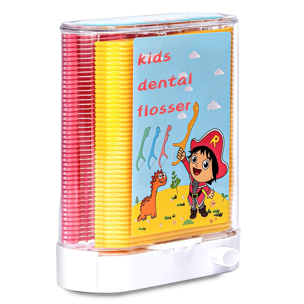 Akpgf Kids Floss Pick Holder Dispenser 88 Floss, Fun & Colorful Animal Floss Help You Prevent Tooth Decay and Gum Disease (1 Pack Pink)