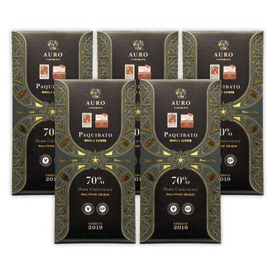Auro Reserve Paquibato 70% Dark Chocolate 5 Pack - Filipino Chocolate - Premium, Made At Origin, Direct Trade, Bean-to-Bar, Woman Owned, BIPOC Owned - Vegan, Gluten-Free, Halal - Bundle