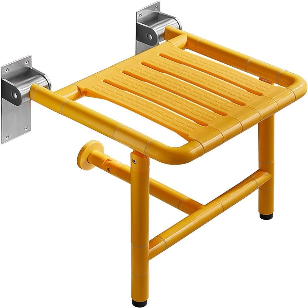 KarFri Foldable Shower Chair Wall Mounted Shower Seat Stainless Steel Skeleton Shower Stool for Elderly and Disabled Load Capacity 330 Lbs (Color : Yellow)