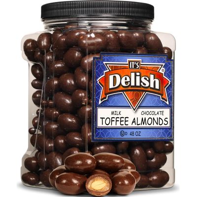 Milk Chocolate Toffee Coated Almonds by It's Delish, 48 Oz Jumbo Container | Milk Chocolate Covered Candy Nuts Bulk Almond Chocolates Sweet & Crunchy Nut Snack | Kosher Dairy
