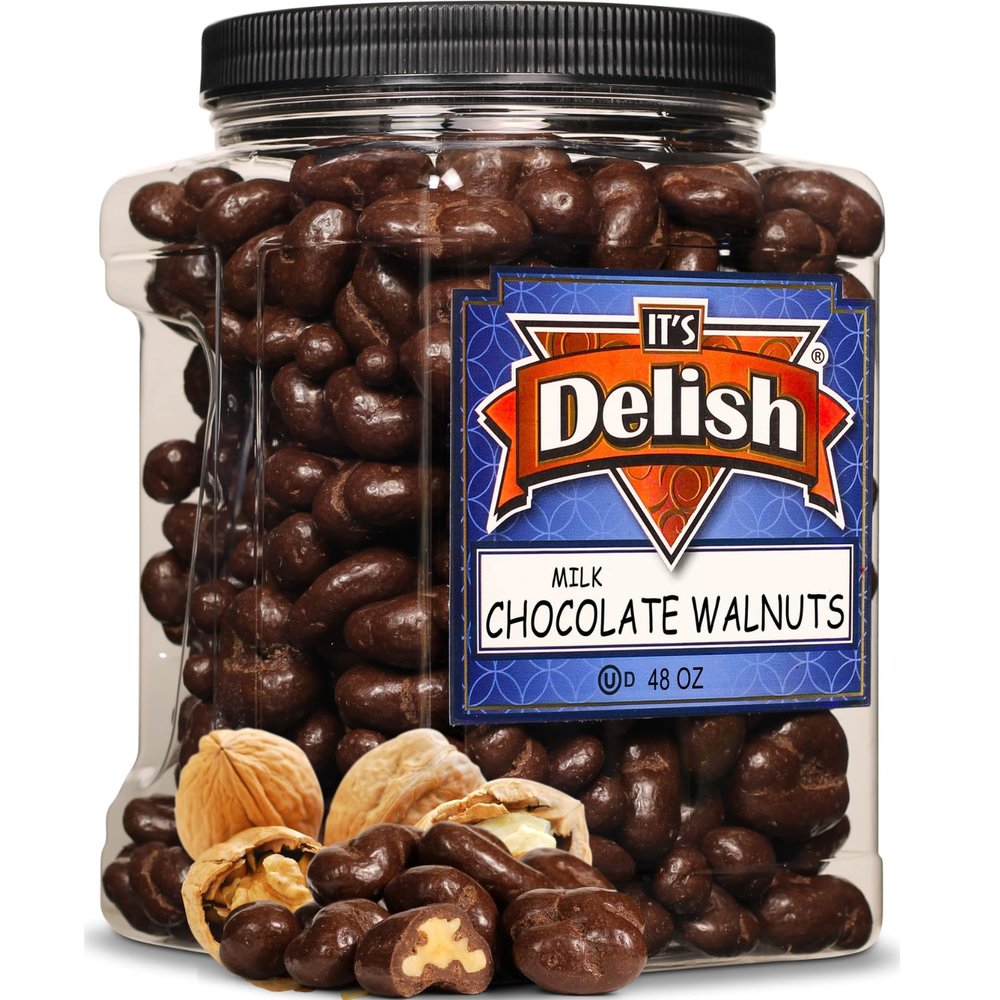 Milk Chocolate Covered Walnuts by It's Delish, 48 Oz Jumbo Container | Milk Chocolate Covered Walnut Candy Nuts Bulk Walnuts Chocolates Sweet & Crunchy Nut Snack | Kosher Dairy