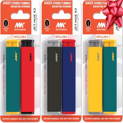 MK Wind Proof Jet Flame Lighters, 5PCS Striking Design, Ideal as Lighters for Candle, Camping, Outdoor use, Butane Refillable Lighter, Assorted Colors (Jet Hue-6pc)