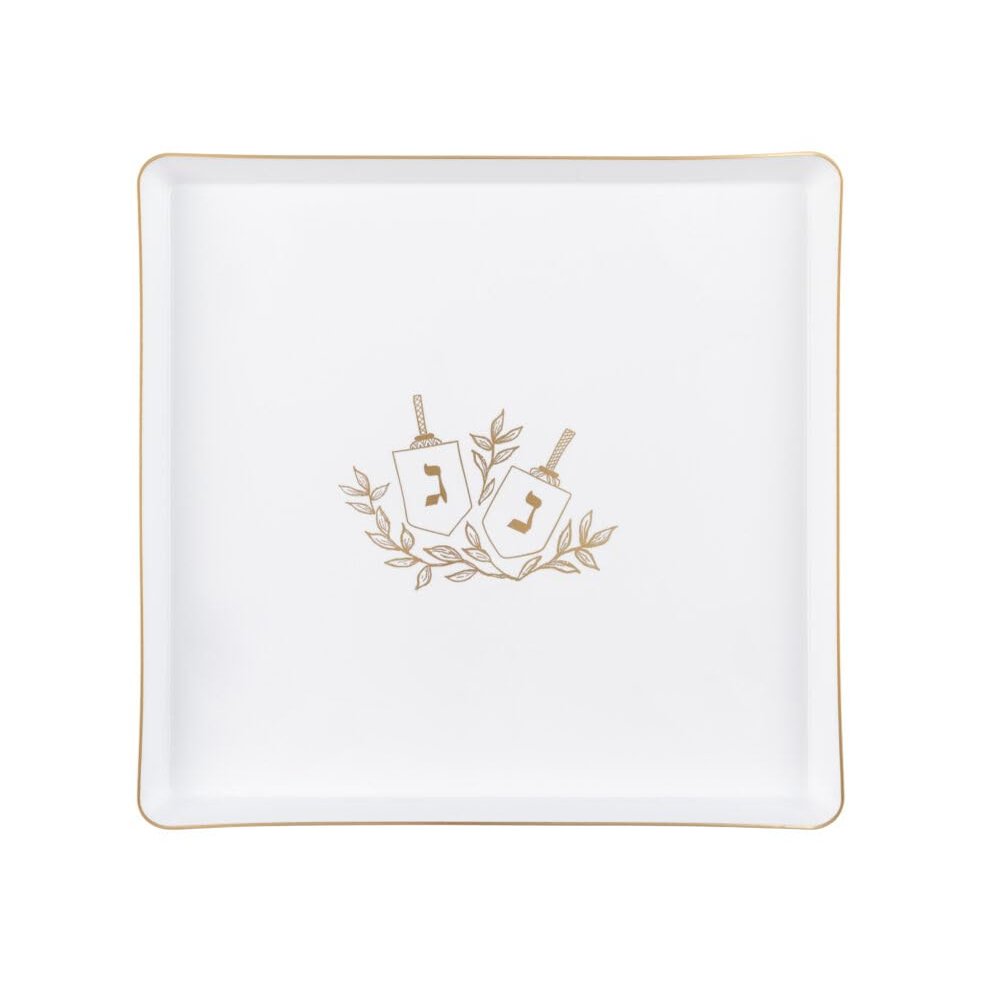 10.75" inch Square Plastic Plates Heavy Duty Plastic Hanukkah Dinner Plates with White Gold Chanukah Design Hanukkah Party Disposable Charger Plate China Like Plastic Salad Plate Chanuka (192)