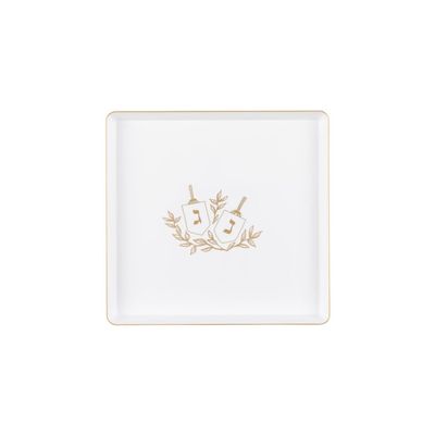 7.25" inch Square Plastic Plates Heavy Duty Plastic Hanukkah Dinner Plates with White Gold Chanukah Design Hanukkah Party Disposable Salad Plate China Like Plastic Dessert Plate Chanuka (8)
