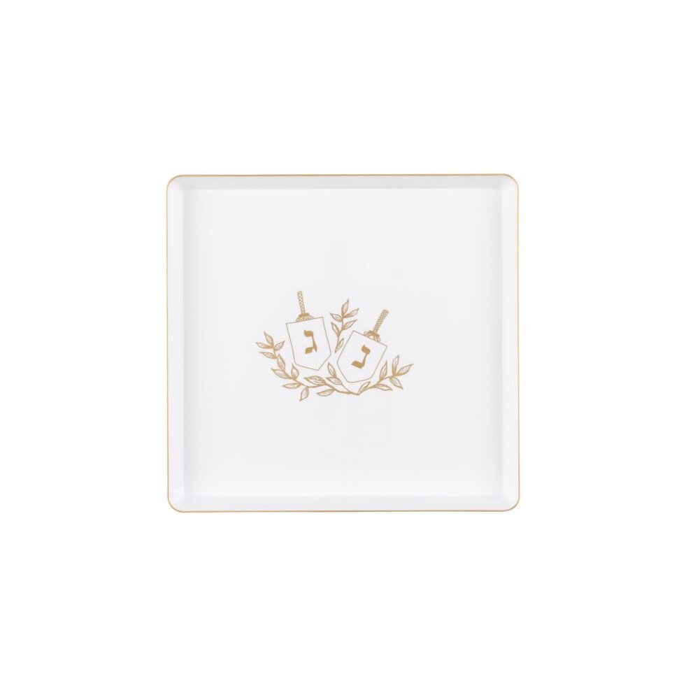 7.25" inch Square Plastic Plates Heavy Duty Plastic Hanukkah Dinner Plates with White Gold Chanukah Design Hanukkah Party Disposable Salad Plate China Like Plastic Dessert Plate Chanuka (8)