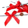 10 Little 3 inch Bright Red Soft Satin Small Christmas Ribbon Ornament Gift Bows with Silver Twist Wire Tie view 2