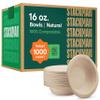 100% Compostable Paper Bowls 16 oz. [1000 Count] Heavy-Duty Soup Bowls - Natural Brown Color Unbleached Bagasse Bowls - Eco-Friendly Disposable Biodegradable Sugarcane - [Bulk Case 8/125 Pack] view 1