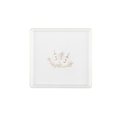 7.75" inch Square Plastic Plates Heavy Duty Plastic Hanukkah Dinner Plates with Clear Gold Chanukah Design Hanukkah Party Disposable Salad Plate China Like Plastic Dessert Plate Chanuka (56)
