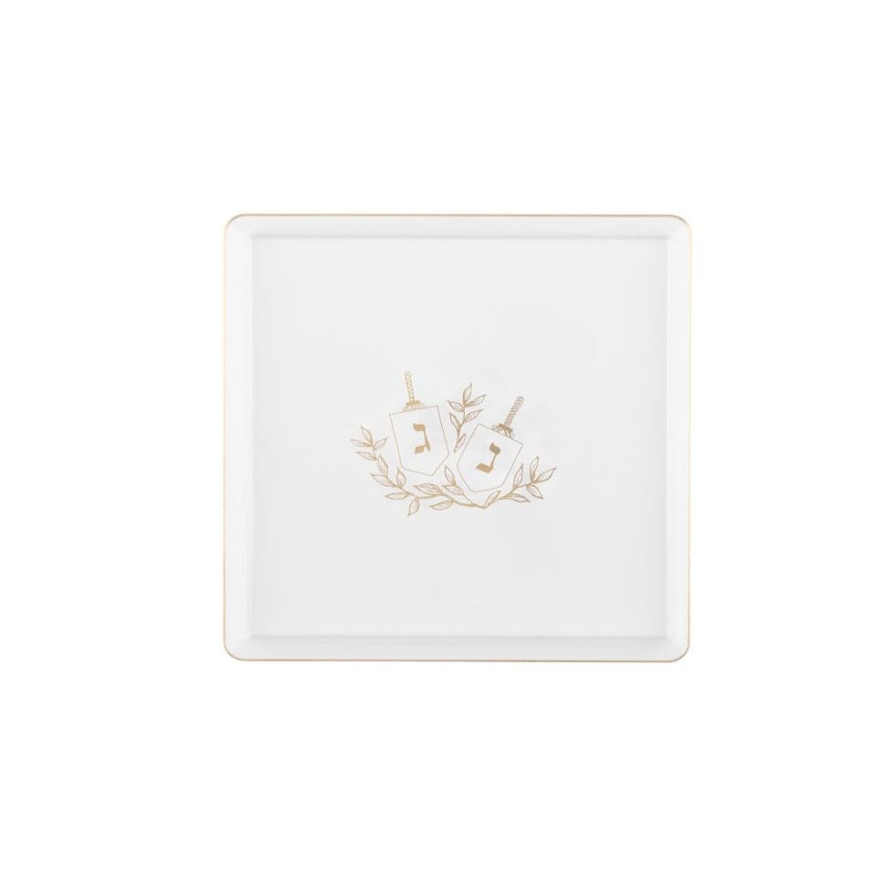 7.75" inch Square Plastic Plates Heavy Duty Plastic Hanukkah Dinner Plates with Clear Gold Chanukah Design Hanukkah Party Disposable Salad Plate China Like Plastic Dessert Plate Chanuka (56)