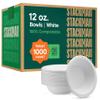 100% Compostable Paper Bowls 12 oz. [1000 Count] Heavy-Duty Soup Bowls - Natural White Color Unbleached Bagasse Bowls - Eco-Friendly Disposable Biodegradable Sugarcane - [Bulk Case 8 x 125 Pack] view 1