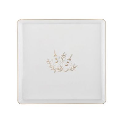 10.75" inch Square Plastic Plates Heavy Duty Plastic Hanukkah Dinner Plates with Clear Gold Chanukah Design Hanukkah Party Disposable Charger Plate China Like Plastic Salad Plate Chanuka (56)