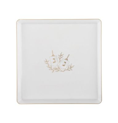 10.75" inch Square Plastic Plates Heavy Duty Plastic Hanukkah Dinner Plates with Clear Gold Chanukah Design Hanukkah Party Disposable Charger Plate China Like Plastic Salad Plate Chanuka (32)