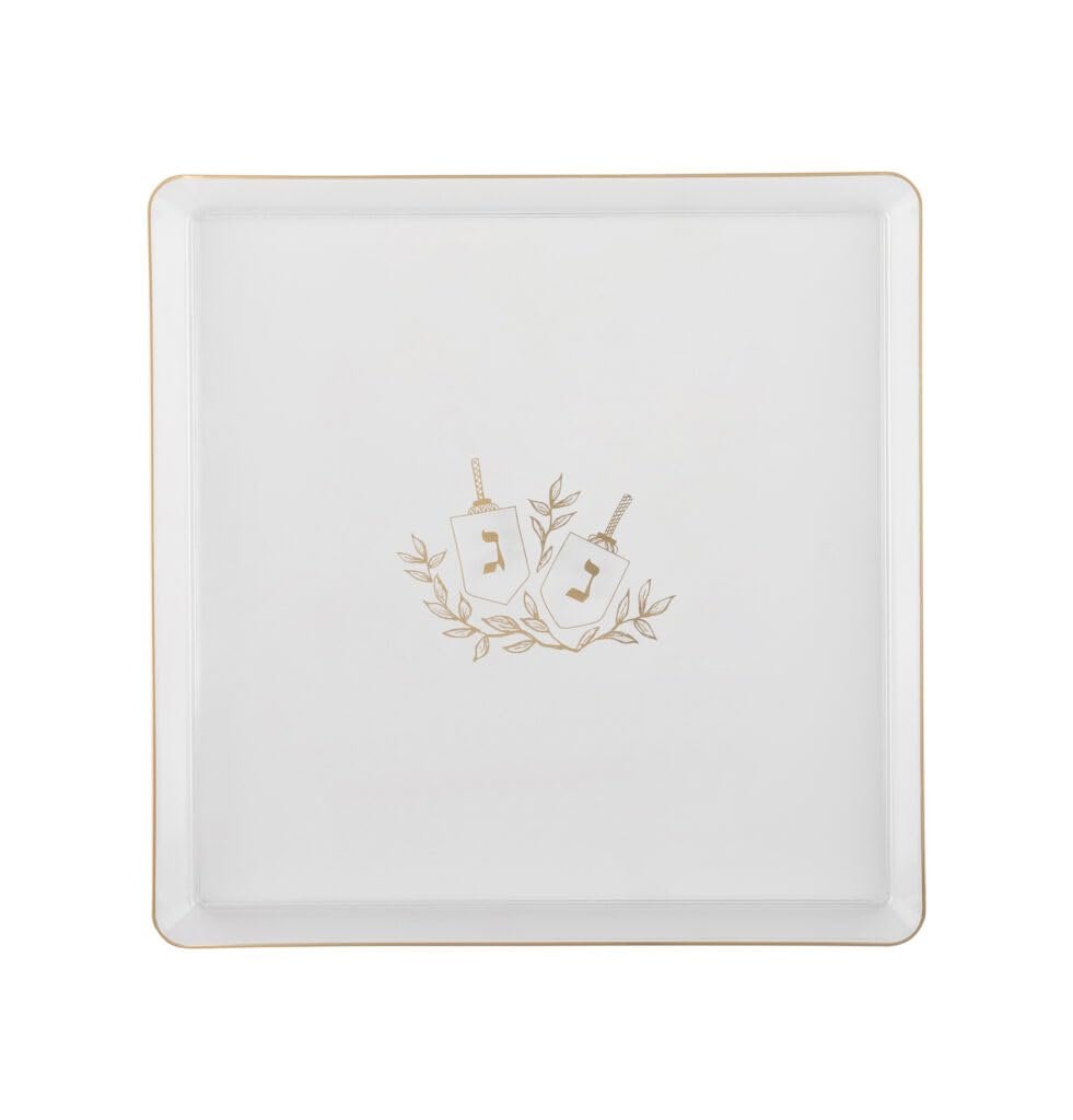 10.75" inch Square Plastic Plates Heavy Duty Plastic Hanukkah Dinner Plates with Clear Gold Chanukah Design Hanukkah Party Disposable Charger Plate China Like Plastic Salad Plate Chanuka (32)