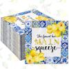 80Pcs Lemon Cocktail Paper Napkins Disposable She Found Her Main Squeeze Decorative Napkins Blue Tiles Print Beverage Napkin for Dinner Wedding Birthday Supplies, 5 x 5 Inch view 1
