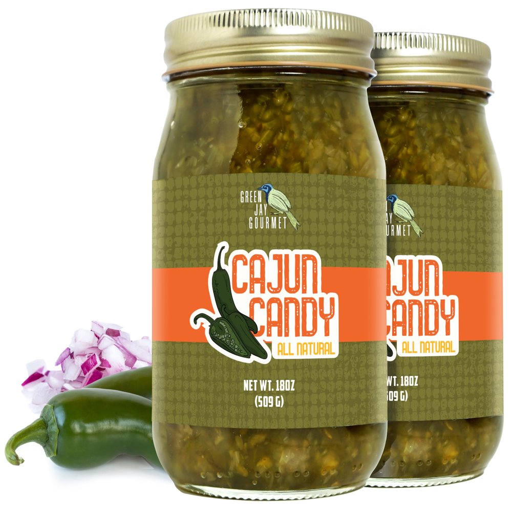 Green Jay Gourmet Relish - Cajun Candy Relish - Sweet And Spicy Candied Jalapeno Relish & Spread - USA Made - For Burgers, Hot Dogs, Nachos & More - Gluten-Free, No MSG & Small-Batch - 2 x 16 Ounces