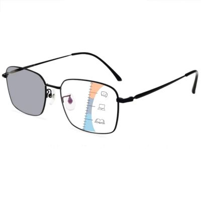 Progressive Multifocal Photochromic Reading Glasses for Men, Filter UV Ray Readers, Lightweight Pure Titanium Eyeglasses (Color : Black, Size : 2.5x)
