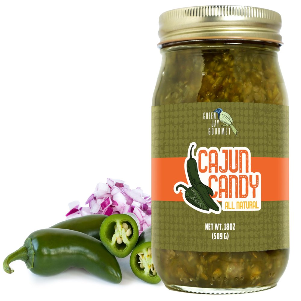 Green Jay Gourmet Relish - Cajun Candy Relish - Sweet And Spicy Candied Jalapeno Relish & Spread - USA Made - For Burgers, Hot Dogs, Nachos & More - Gluten-Free, No MSG & Small-Batch - 16 Ounces
