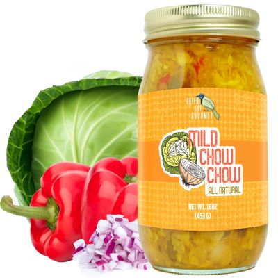 Green Jay Gourmet Relish - Mild Chow Chow Relish - Mild Southern Relish & Spread - USA Made - For Burgers, Hot Dogs, Sandwiches & More - Gluten-Free, No MSG & Small-Batch - 16 Ounces