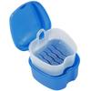 Denture Case Denture Bath Box False Teeth Storage Box with Rinsing Basket Portable False Teeth Storage Case Orthodontic Dental Retainer Box for False Teeth Storage Soaking Cleaning (Navy Blue) view 1