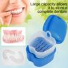 Denture Case Denture Bath Box False Teeth Storage Box with Rinsing Basket Portable False Teeth Storage Case Orthodontic Dental Retainer Box for False Teeth Storage Soaking Cleaning (Navy Blue) view 2