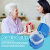 Denture Case Denture Bath Box False Teeth Storage Box with Rinsing Basket Portable False Teeth Storage Case Orthodontic Dental Retainer Box for False Teeth Storage Soaking Cleaning (Navy Blue) view 4