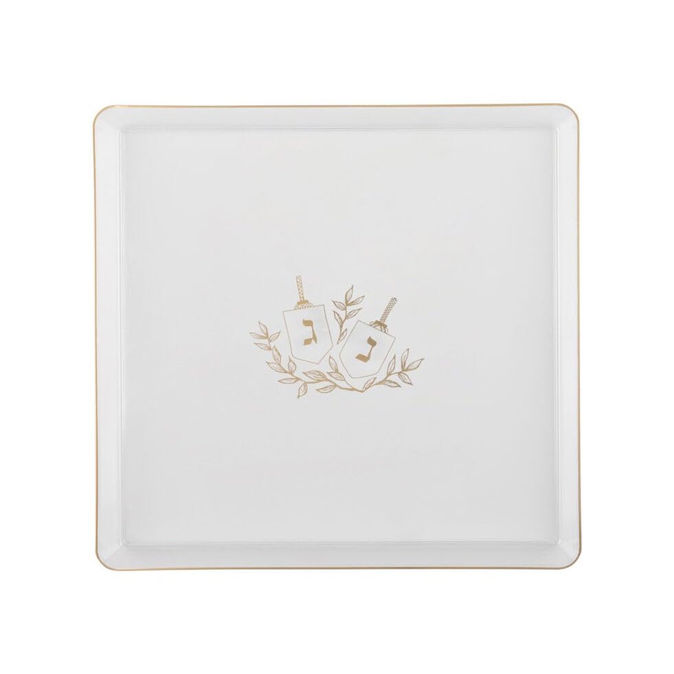 10.75" inch Square Plastic Plates Heavy Duty Plastic Hanukkah Dinner Plates with Clear Gold Chanukah Design Hanukkah Party Disposable Charger Plate China Like Plastic Salad Plate Chanuka (24)