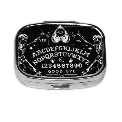 Men Women Pill Organizer, Vintage Skeleton Magic Spirit Board Black Pill Container Case with Moisture-Proof Design, Medicine Organizer for Vitamin, Fish Oils, Supplement