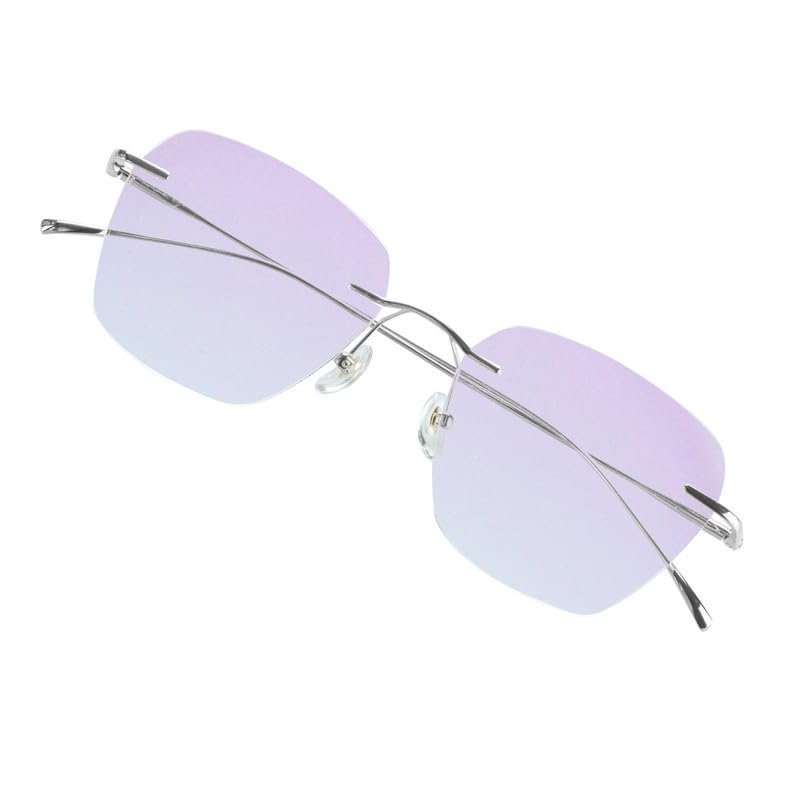VisionGlobal Pure Titanium Frame for men/women Blue Light Blocking,Hand-set Diamond Fashion Glasses (Sliver Purple, 3.00 Magnification)