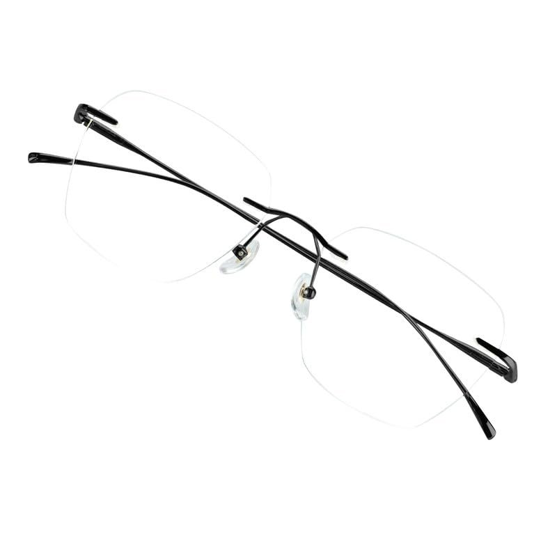 VisionGlobal Pure Titanium Frame for men/women Blue Light Blocking,Hand-set Diamond Fashion Glasses (Black Clear, 3.00 Magnification)