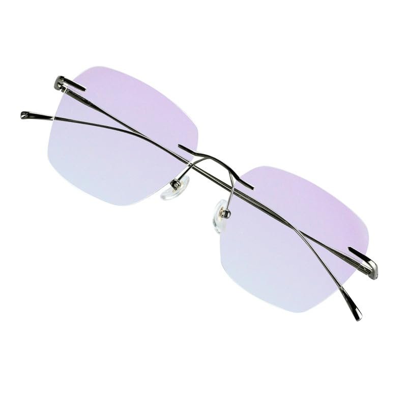 VisionGlobal Pure Titanium Frame for men/women Blue Light Blocking,Hand-set Diamond Fashion Glasses (Grey Purple, 2.00 Magnification)