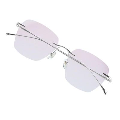VisionGlobal Pure Titanium Frame for men/women Blue Light Blocking,Hand-set Diamond Fashion Glasses (Sliver Pink, 1.00 Magnification)