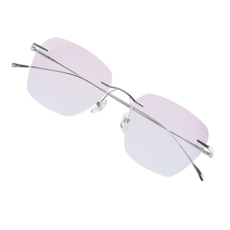 VisionGlobal Pure Titanium Frame for men/women Blue Light Blocking,Hand-set Diamond Fashion Glasses (Sliver Pink, 1.00 Magnification)
