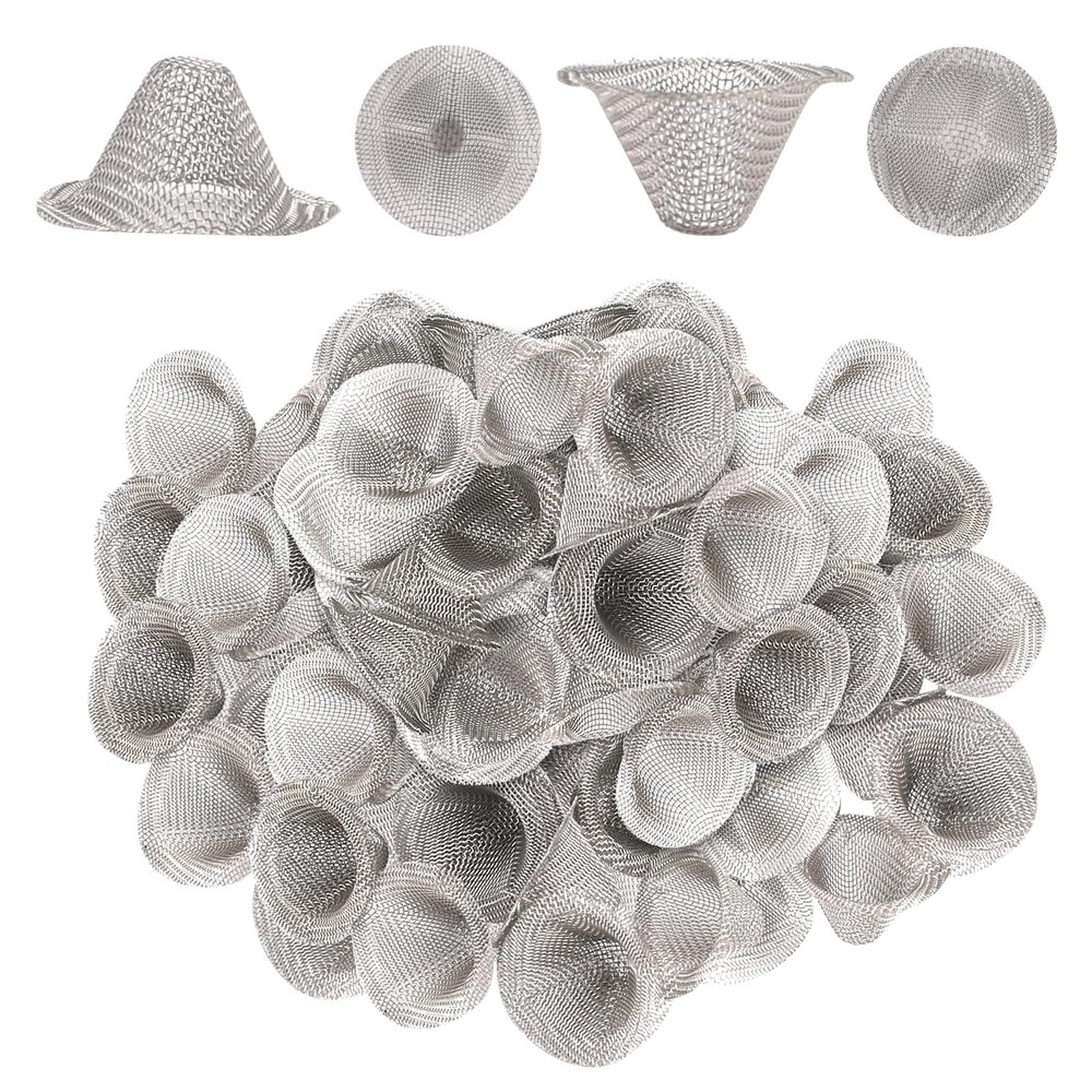 100 Pieces Pipe Filters, 1/2 Inch Stainless Steel Bowl Pipe Screens Filters Conical Design Metal Filters 0.5 Inch Mini Metal Clean Screen Reusable Filters Self-Adjustable Size Filter