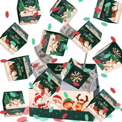 BABORUI Christmas Surprise Gift Box with Confetti, Seeroze Money Box for Cash Gift (Green Snowman)