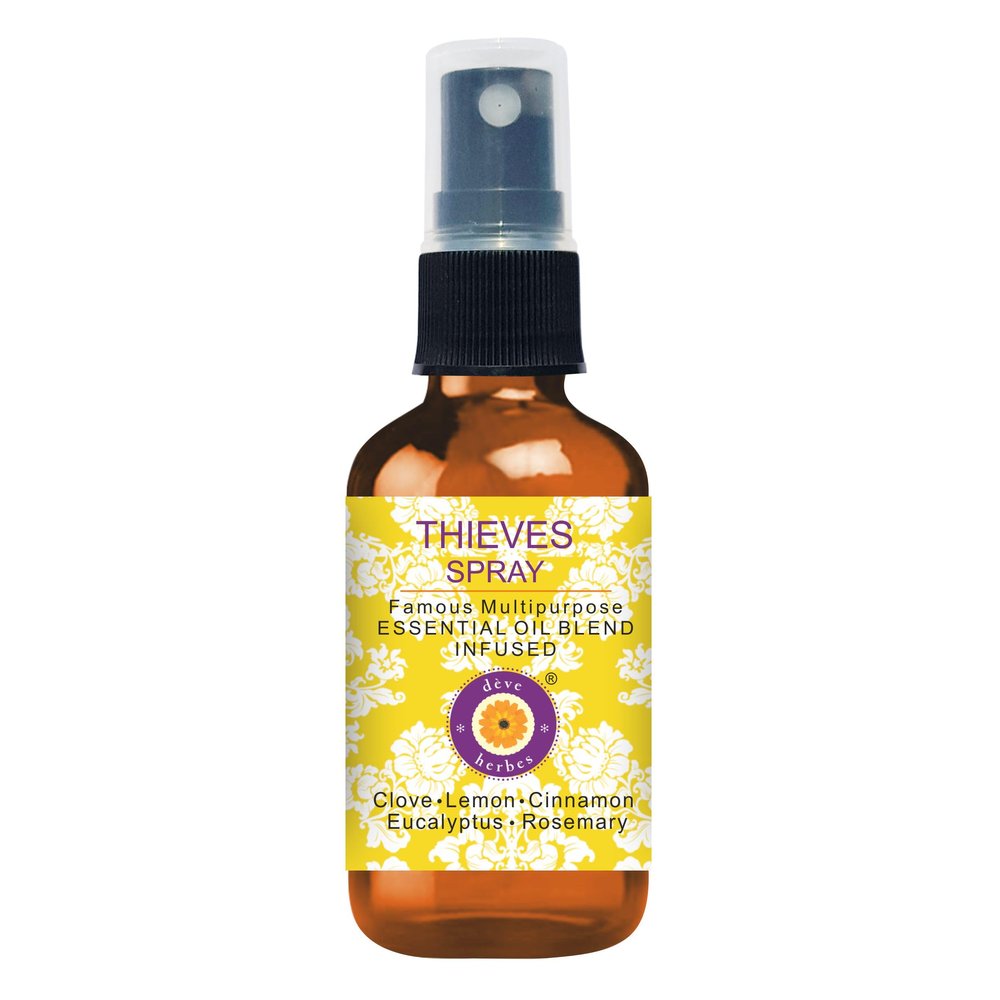 Deve Herbes Thieves Multipurpose Essential Oil Blend Infused Spray for Aromatherapy and Topical Skin Application for Kids and Adults 50ml (1.69 oz)