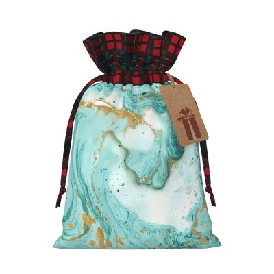 Turquoise Gold Marble Festive Drawstring Burlap Gift Bags-Reusable Christmas Gift Bags For Every Occasion