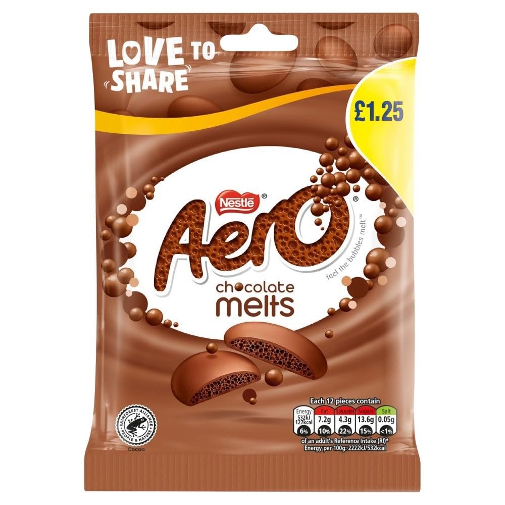 Aero Melts Milk Chocolate Sharing Bag 80g, 1 Count (Pack of 12)