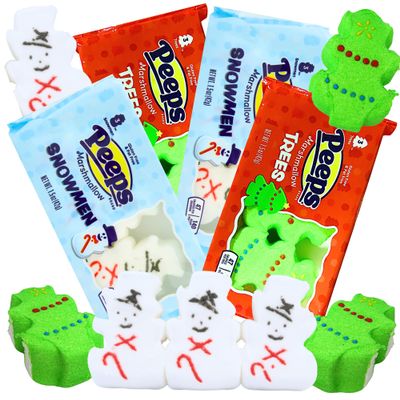 Needzo Christmas Peeps Marshmallows, Trees and Snowmen, Holiday Dessert Toppers, 12 Candies Total (Pack of 4)