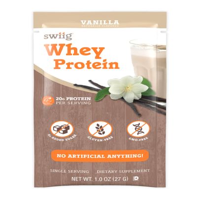 swiig Single Serve Whey Vanilla 10pk - Premium Daily Whey Protein, 20g, Gluten-Free, GMO-Free, No Fillers, No Artificial Flavors