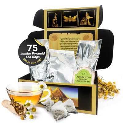 Legendary-Teas Tea of the Pharaoh's 75 Pack Pyramid Tea Bags Sealed in Foil Pouches (Egyptian Chamomile Tea, 75 Pack Box)
