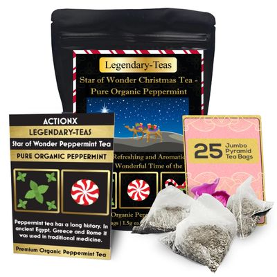Legendary-Teas Star of Wonder Peppermint Tea - 25 Pack - Pyramid Tea Bags Sealed in Foil Pouches (Pure Peppermint Tea, 25 Pack Pouch)
