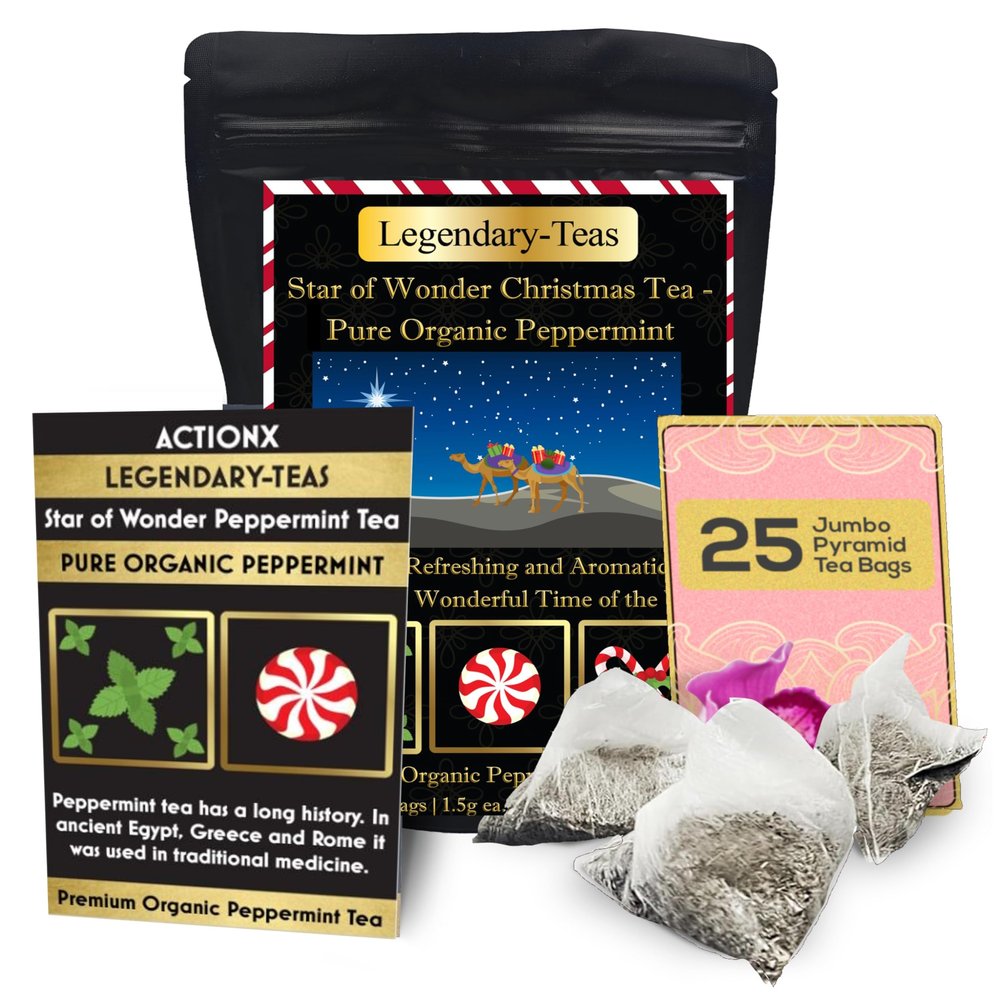Legendary-Teas Star of Wonder Peppermint Tea - 25 Pack - Pyramid Tea Bags Sealed in Foil Pouches (Pure Peppermint Tea, 25 Pack Pouch)