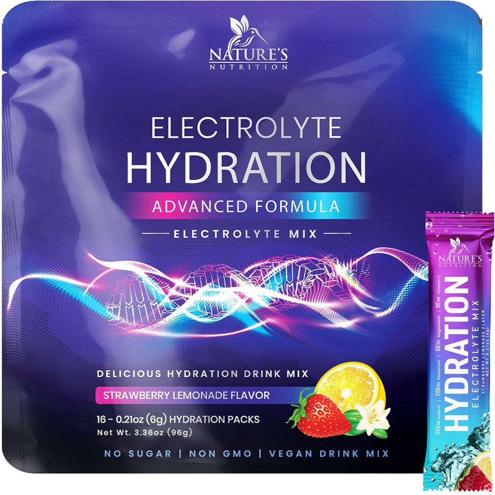 Electrolytes Powder Packets - Sugar Free Hydration Recovery Powder with Potassium, Magnesium, Sodium, Zinc & Vitamin C, Zero Sugar, Hydration Electrolyte Liquid Drink Mix, Strawberry Lemon (16 Pack)