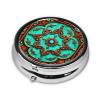 Small Pocket Pill Case, Daily Single Pill Box Organizer Portable for Purse Travel, One Day Mini Pill Container for Pills Vitamin Fish Oil Supplements (Rustic Brown Teal Western Country Tooled Leather) view 3