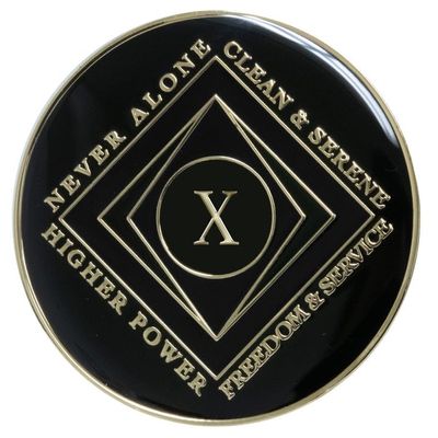 10 Year NA Style Clean Time Medallion Black Tri-Plate Chip