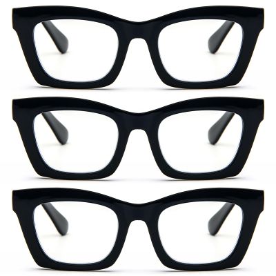 REAVEE 3 Pack Oprah Style Reading Glasses for Women Blue Light Blocking, Oversized Cute Square Computer Readers with Spring Hinge, Black 1.25