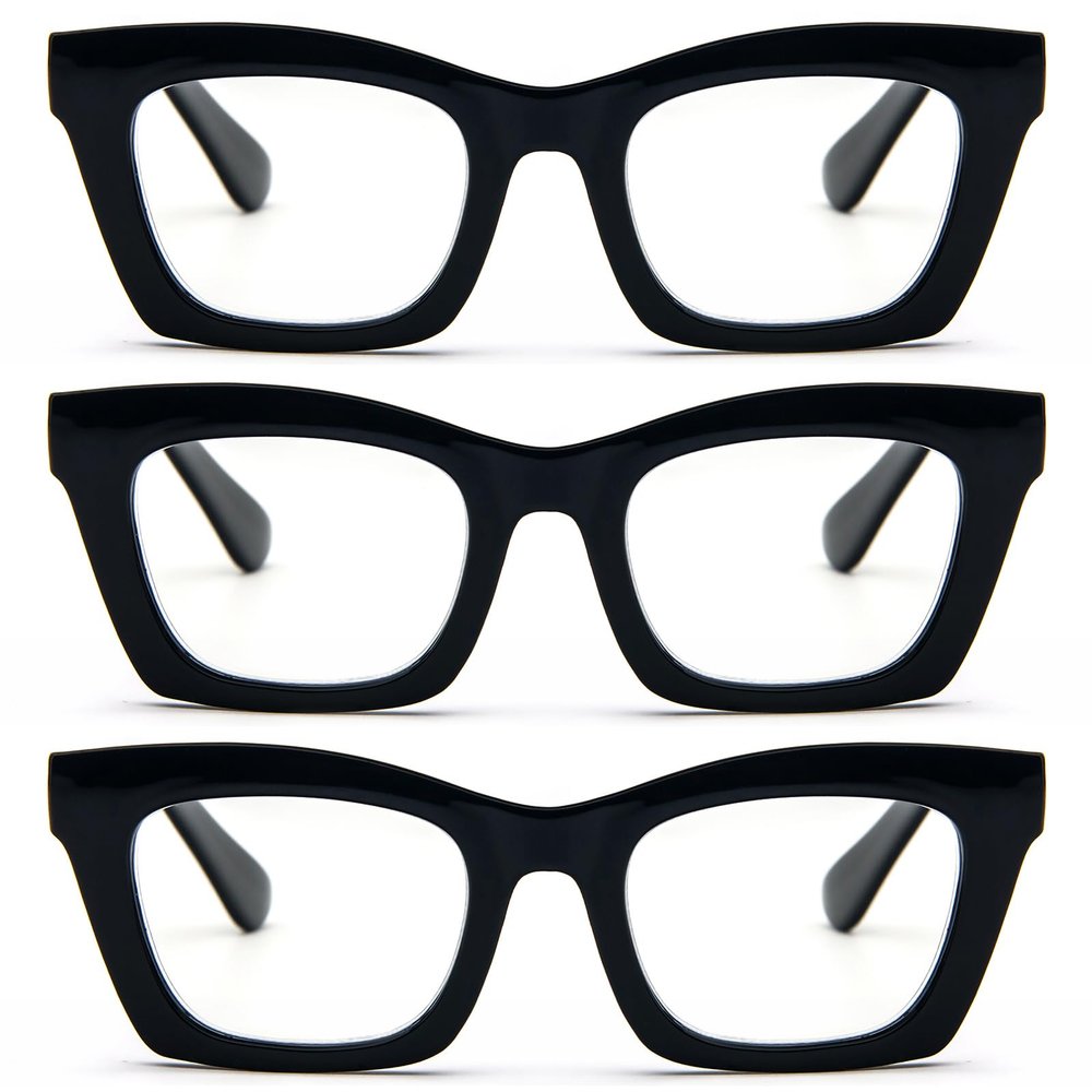 REAVEE 3 Pack Oprah Style Reading Glasses for Women Blue Light Blocking, Oversized Cute Square Computer Readers with Spring Hinge, Black 1.25