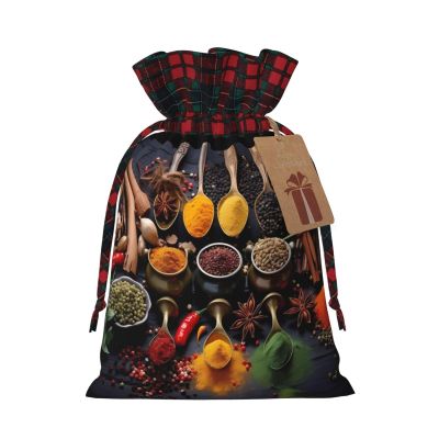 FEMOS Christmas Drawstring Gift Bags With Tags Xmas Gift Wrapping Bag Candy Goody Present Bags Holiday Decor/Spices