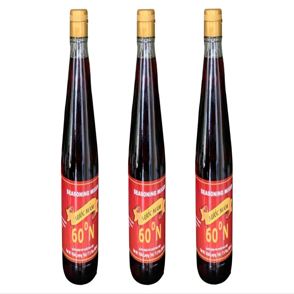 3 Packs - 60N Phu Quoc Premium Fish Sauce - Ba Chai Nuoc Mam Phu Quoc Dam Dac 60 Do Dam - 17 Oz per Bottle x 3 Bottles per Order - Product of Vietnam