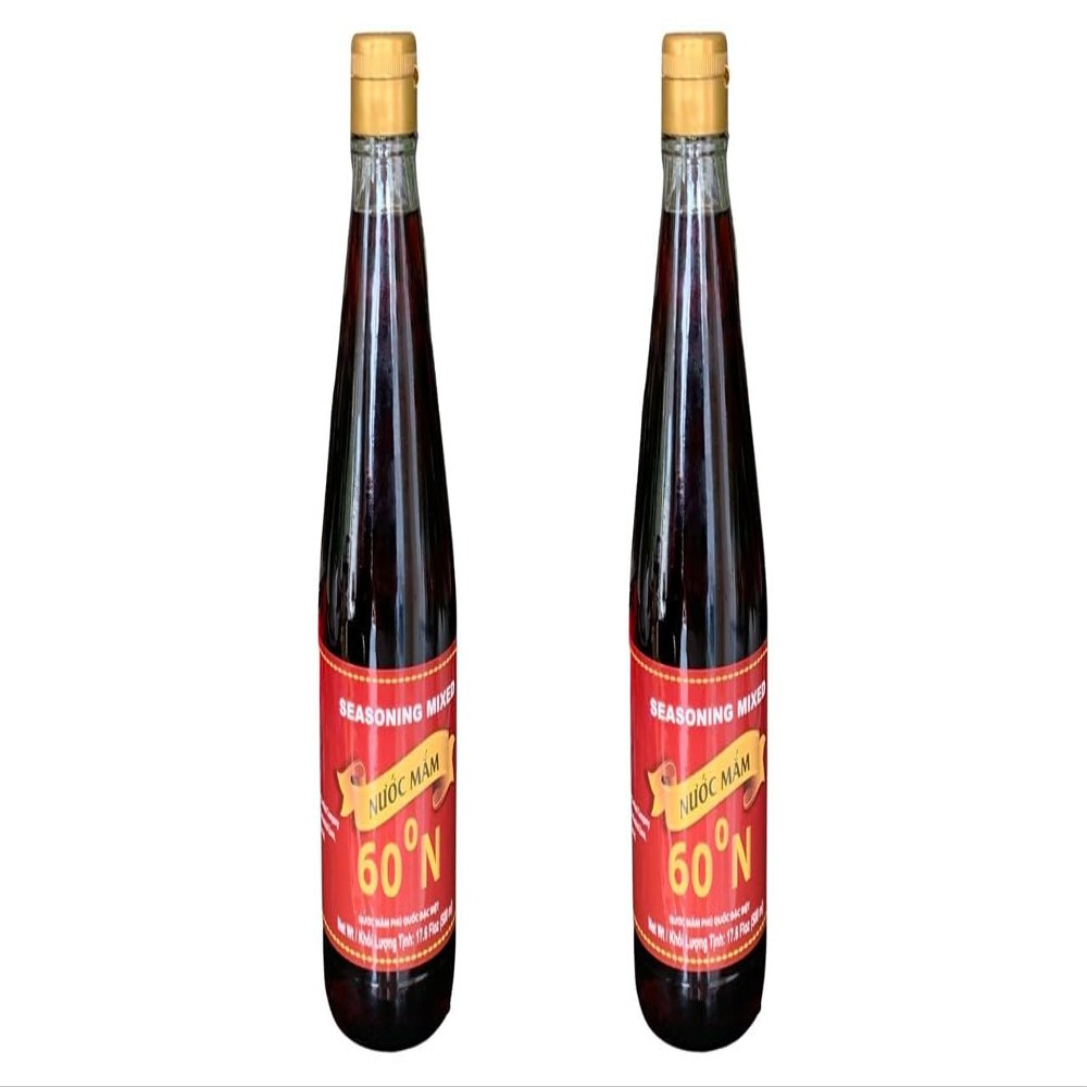 2 Packs - 60N Phu Quoc Premium Fish Sauce - Hai Chai Nuoc Mam Phu Quoc Dam Dac 60 Do Dam - 17 Oz per Bottle x 2 Bottles per Order - Product of Vietnam